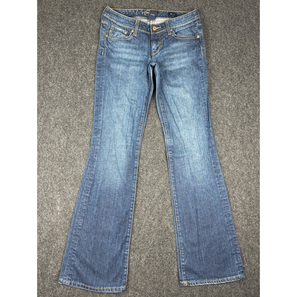 Seven7 Womens Flare Jeans Blue Medium Wash Low Rise Embroidered Size 28